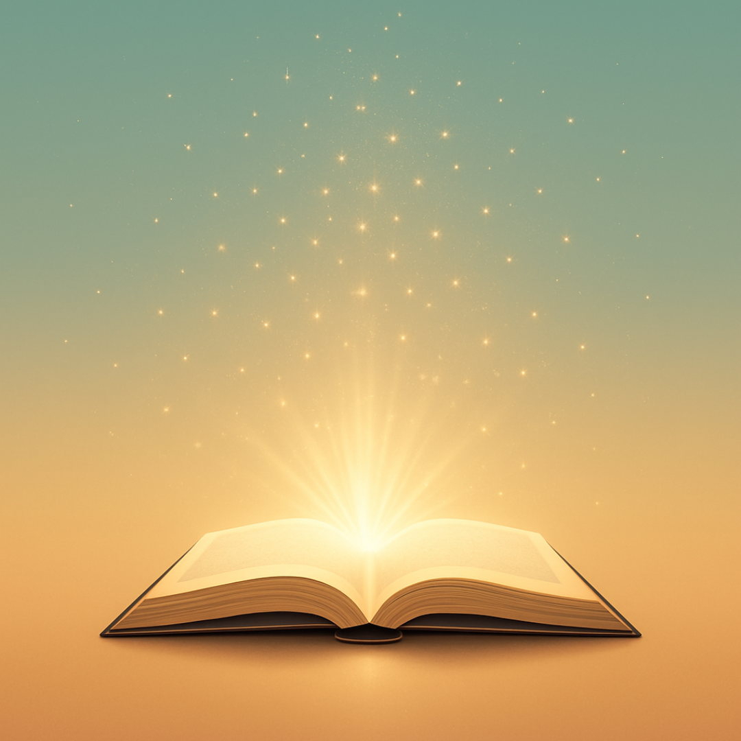 ספר על רקע חלומי עם אורות נוצצים יוצאים ממנו