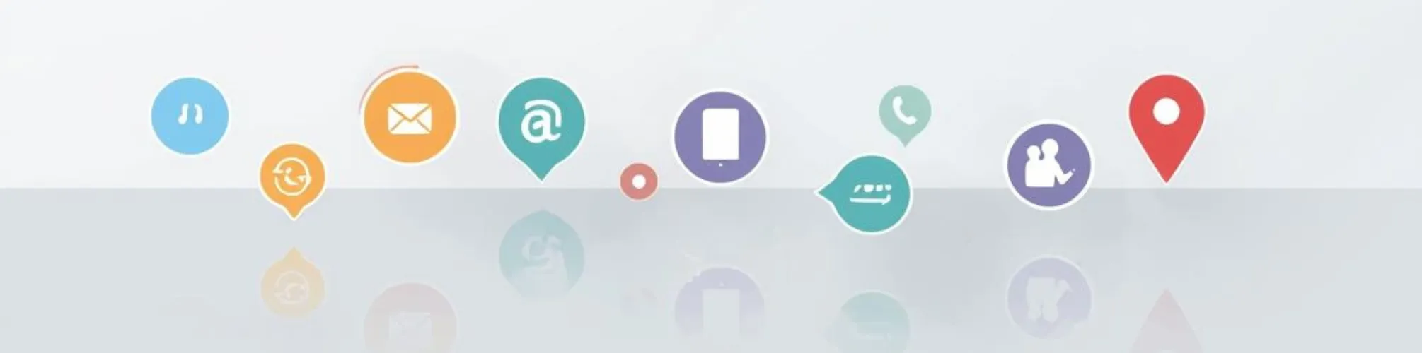 horizontal row of colorful circular contact icons floating