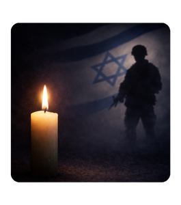 נר זיכרון, דגל מתנופף וצללית של חייל