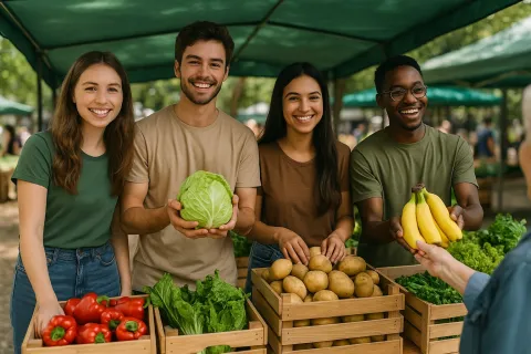 אנישם עם מזון בשוק